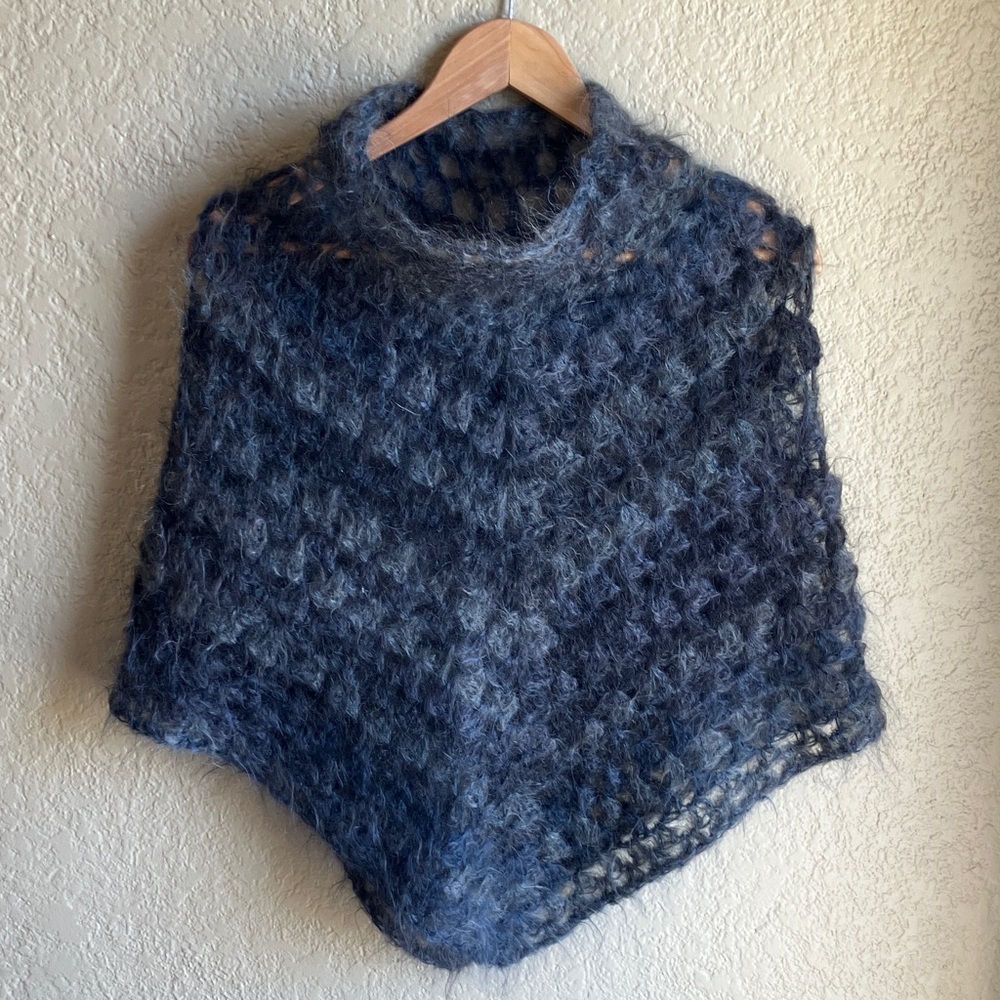 Vintage hand crocheted mohair poncho